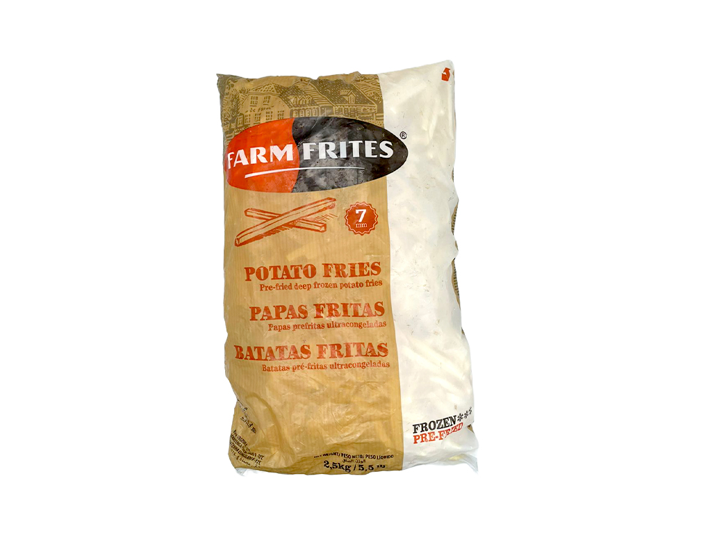 BATATA PALITO CONGELADA PRÉ FRITA 7 MM CORTE FINO FARM FRITES 2,5 KG (CX 5 PCT)